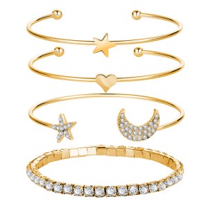 4 Pcs/set Punk Retro Simple Moon Star Heart Crystal Bracelet For Women Party Jewelry Accessories
