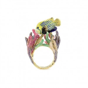 AngelFish and Reef Ring Enamel Jewelry statement piece Ocean Creature