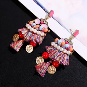 Exaggerated personality earrings popular boho earrings national style gemstone tassel earrings