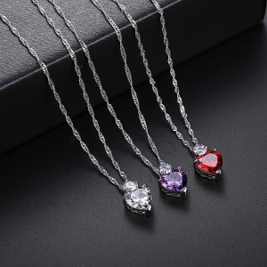 Sparkly Sparkle Heart Cut Purple Cubic Zirconia Crystal Pendant Necklace For Girls Gifts
