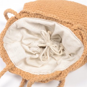 WENZHE One-shoulder Woven Bag Hand Hook Cotton Rope Holiday Beach Leisure Bag