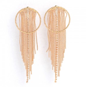 WENZHE Latest Wholesale Gold Beads Crystal Tassel Circles Drop Earrings