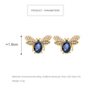 Korea animal sex with ladies cute earring delicate cute pearl bee insect earrings sapphire stud earring