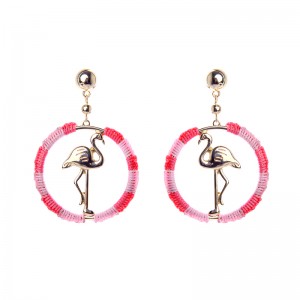 New Arrival Chic Handmade Thread Gold Plated Flamigo Bird Hoop Earrings for Women