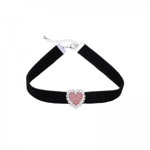 Simple Love Heart Charm Wide Velvet Black Choker Necklace For Women And Girls