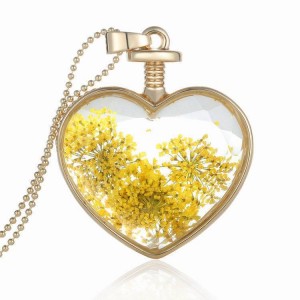 Valentine’s Day Gift Jewelry Heart-shaped pendant love crystal plants dried flowers necklace