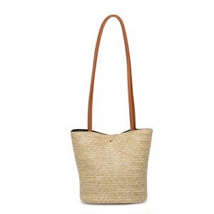 WENZHE Women Natural Straw Bag Eco Friendly Beach Tote Bag with Leather Handle