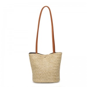WENZHE Women Natural Straw Bag Eco Friendly Beach Tote Bag with Leather Handle