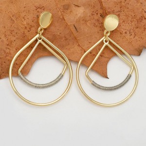 Fancy Gold Plated Metal Drop Earrings Triangle Circle Geometry Earrings