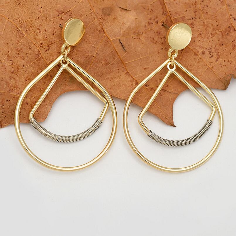 Fancy Gold Plated Metal Drop Earrings Triangle Circle Geometry Earrings Featured Image