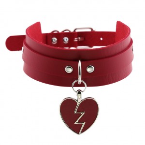 Harajuku Rock Lightning Heart Pendant Collar Choker Heartbreaking Love Double Leather Choker