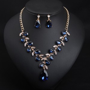 Crystal wedding gift Gem Leaf Necklace Earring Set jewelry set for ladies