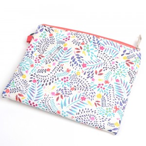 WENZHE Floral Cotton Canvas Cosmetic Makeup Zipper Pouch Bag