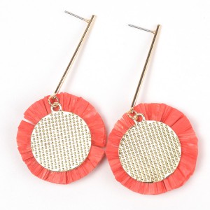 New Design Boho Style Raffia Straw Earring Seed Beads Multicolor Geometric Round Lafite Earring