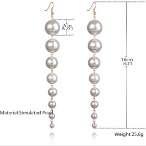 Latest design silver color pearl bead long jewellery pearl earrings