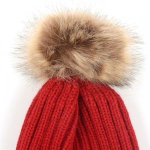 WENZHE Women Girls Leisure Solid Color Knitted Hat Fur Warm Knit Pom Pom Winter Beanies