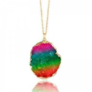 Latest design rainbow color round druzy natural stone necklace