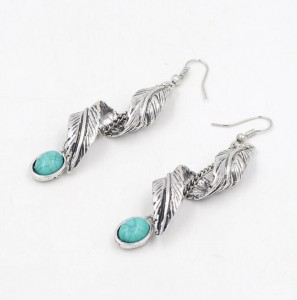 Alibaba hot sale earrings made in china turquoise alloy feather pendant earring