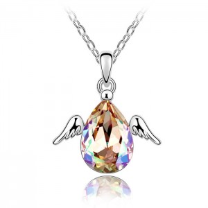 Angel wings multiple colors crystal pendant necklaces