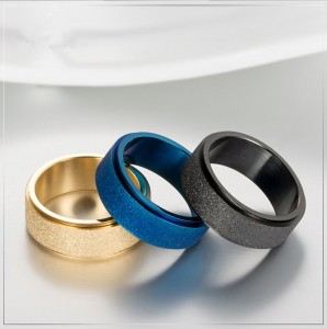 Titanium steel pearl sand rotatable ring gold black blue matte men