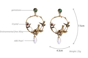 Vintage elegant pearl flower bird stud earrings pearl earring for women