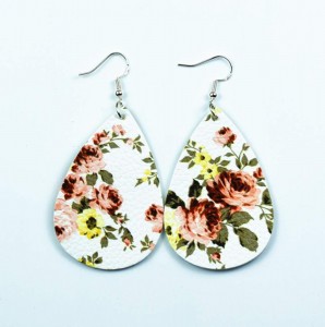Fashion pu earrings drop shape rose pattern leather earrings jewelry
