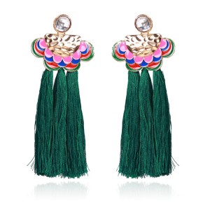 Latest New Trendy Fashion Jewelry Crystal Stud Pink Rope Silk Tassel Earrings