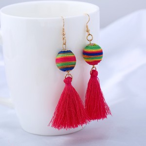 Fashion Bohemian Thread Ball Dangle Earrings Long Tassel Drop Earrings for Women Boho Colorful Charm Jewelry Wholesale