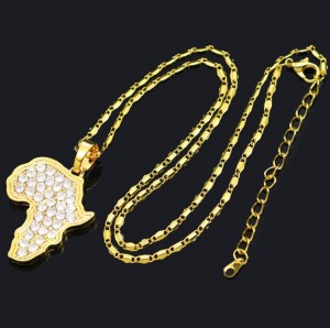 Most popular products full crystal Africa map pendant necklace golden hip hop jewelry