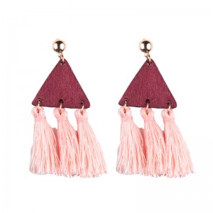 Hot Fashion Wooden Triangle Silk Thread Tassel Earrings For Women Jewelry