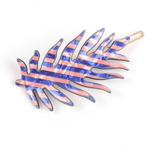 WENZHE New Design Acrylic Hairpin Fashion Striped Leaf Shaped Hair Clip