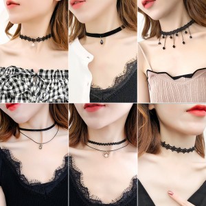 latest style accessories female clavicle chain lace double pearl necklace black collar