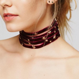 Multi Layer Velvet Golden Stars Charm Choker Women Fashion Accessory