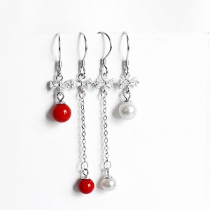 WENZHE 925 Sterling Silver Asymmetric Design Pearl Pendant Tassels Earring