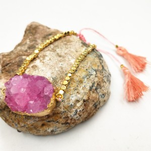 Fashion Handmade Adjustable Druzy Agate Gold Beads Tassel Bracelet