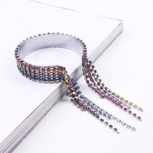 European and American Style Fashion Party Shiny Colorful Crystal Rhinestone Tassel Cuff Bracelet for Women