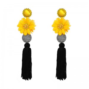 New arrival bohemian ethnic style long tassel earrings flower thread ball tassel boho earrings