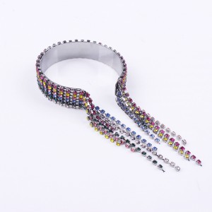 European and American Style Fashion Party Shiny Colorful Crystal Rhinestone Tassel Cuff Bracelet for Women