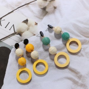 Top Selling Fashion Thread Ball Round Circle Pendant Handmade Boho Earrings