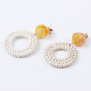 Korean Style Statement Handmade Jewelry Rattan Circle Resin Drop Earrings