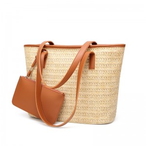 WENZHE Ladies Handmade Woven Straw Summer Beach Tote Bag Shoulder Handbag