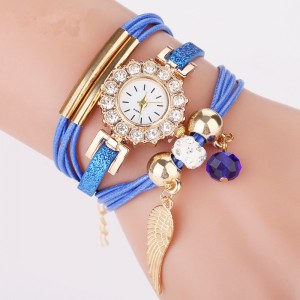 Best Quality Fashion 3 Circles Wrap lady leaf pendant bracelet watch Quartz Watch