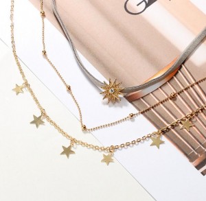 Lady Accessory Most Popular Gold Plated Star Pendant Multilayered Necklace for Women