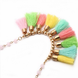 New Designs Custom Boho Tassel Necklaces Colorful Thread Tassel Long Beads Chain Women Necklace