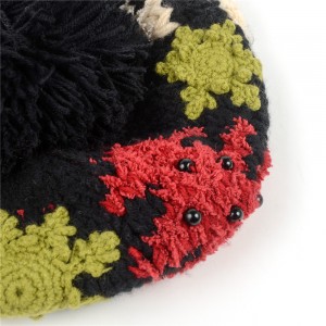 WENZHE New Snowflake Patterns Knitted Beret Pompom Ball Knit Beret Hat