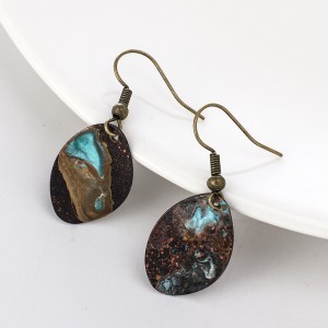 Handmade geometric small round pie patina earrings natural copper oxide rust ear jewelry
