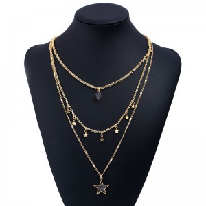 Wholesale Pentagram Sequins Pendant Necklace Women Gold Plated Chain Multilayer Star Women Boho Necklace Jewelry