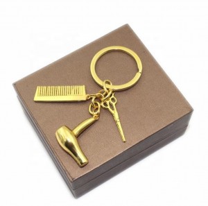 Promotional items unique custom hair dryer scissor comb dangle pendant metal keychain