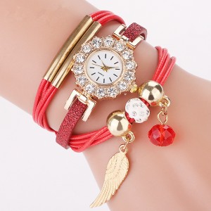 Best Quality Fashion 3 Circles Wrap lady leaf pendant bracelet watch Quartz Watch