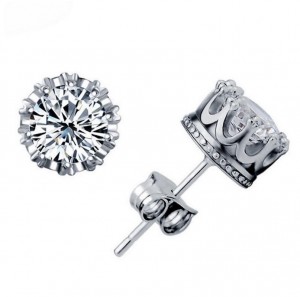 Custom Fashion Jewelry 925 Sterling Silver Crown Stud Diamond Earrings